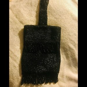 Black beaded purse with fridge